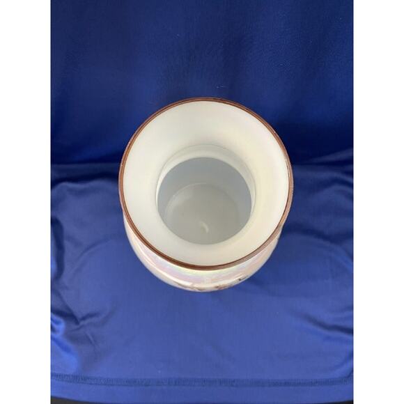 White Pearlized Porcelain Vase with Hand Painted Blossoms and Butterflies - Picture 7 of 8